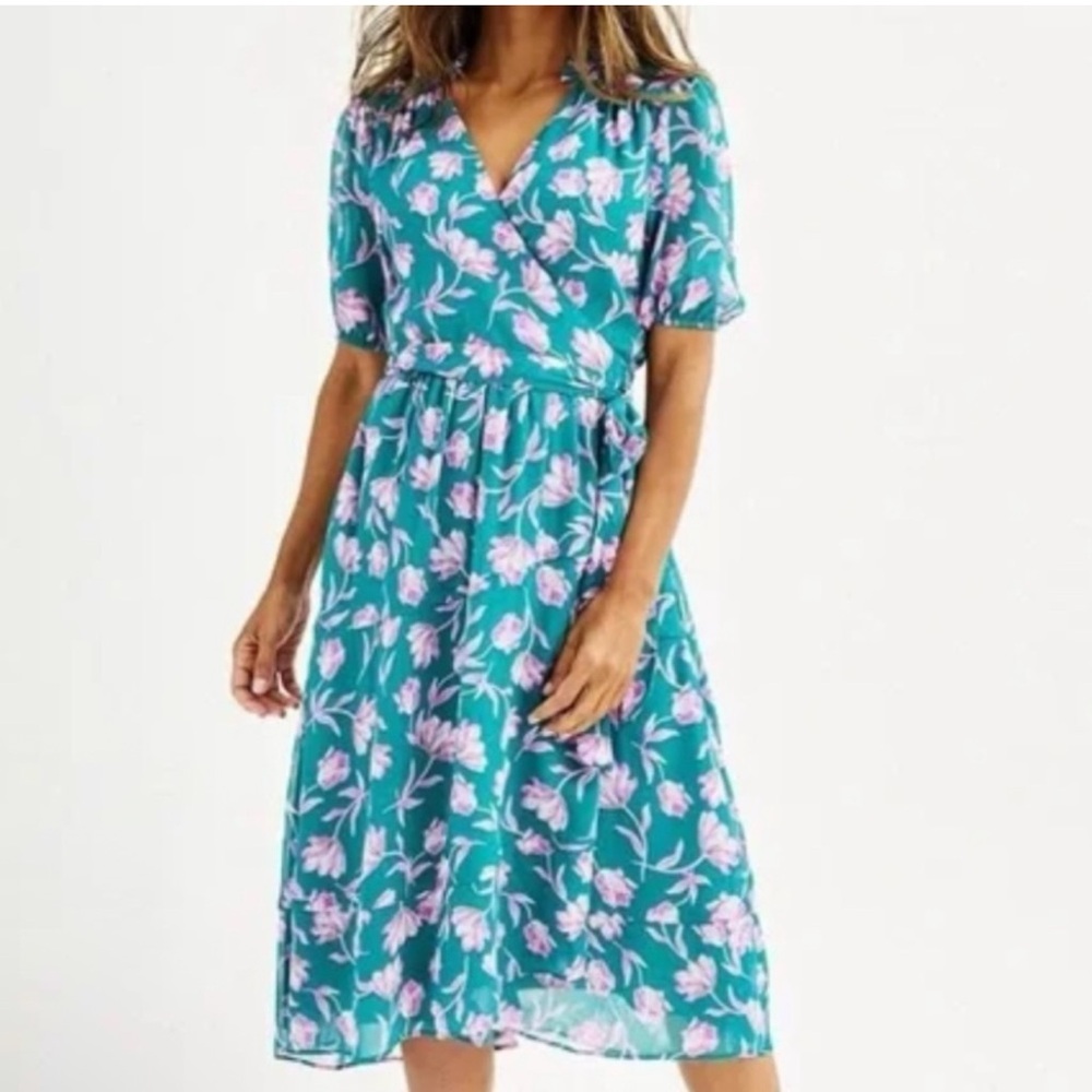 Draper James Blue Midi Sundress V-Neck Short Sleeve